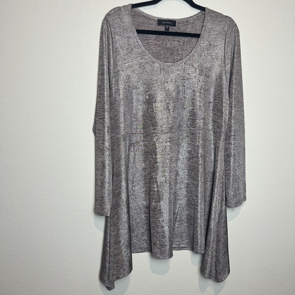 Karen Kane Blouse Womens 1X Gray Heather Scoop Neck Long Sleeve Tunic Top - Picture 1 of 6